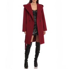 Avec Les Filles Hooded Twill Wrap Coat In Maroon (No Belt) Nordstrom Cut Off Tag Size Xl Reg Look Polished On The Go In This Timelessly Chic Wrap Coat With An Expansive Hood For Blustery Days And Handwarming Welt Pockets. 38 1/2" Length (Size Medium) Double-Breasted Button Closure Fixed Hood Shawl Collar Lined 46% Polyester, 29% Acrylic, 9% Wool, 9% Rayon, 5% Nylon, 2% Cotton Dry Clean Imported Item # 6236110 Belt Is Not Included Red Outerwear With Detachable Hood For Fall, Fall Outerwear With Adjustable Hood, Hooded Pea Coat For Winter, Hooded Wool Coat With Pockets For Winter, Hooded Solid Pea Coat With Pockets, Fall Long Coat With Double-lined Hood, Red Winter Outerwear With Detachable Hood, Long Coat With Double-lined Hood For Fall, Red Long Sleeve Outerwear With Detachable Hood