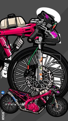 a drawing of a bike with some parts on it