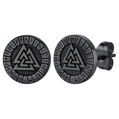 PRICES MAY VARY. 🔹Viking Valknut Earring🔹: Comfort-fit & Traditional-style design. The ring surface is composed of three interlocking triangular patterns with rune arounded. The retro viking triangle is a magical pattern. 🔹Vikings Presence & Protection🔹: Wherever the Valknut symbol is, Odin is there to assist. This Viking jewelry offers you a sign that no matter where you are, you can find the right direction. 🔹Polished Steel Surface🔹: It is hypoal Viking Triangle, Viking Earrings, Mythology Jewelry, Mens Earrings Studs, Punk Earrings, Black Stud Earrings, Stud Earrings For Men, Earrings For Men, Norse Vikings