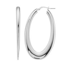 Sleek and stylish, these sterling silver flat oval hoops add modern style to your attire.EARRING DETAILS Length: 2 in. Backings: click-it Metal: sterling silver Plating: rhodium Packaging: boxed  Size: One Size. Gender: female. Age Group: adult. Modern Earrings With Polished Oval Link, Modern Oval Link Earrings With Polished Finish, Modern Oval Hoop Earrings, Minimalist Oval Hoop Earrings With Polished Finish, Minimalist Sterling Silver Oval Hoop Earrings, Modern Oval White Gold Earrings, Silver Oval Hoop Earrings With Polished Finish, Modern Oval Sterling Silver Hoop Earrings, Classic Oval Sterling Silver Hoop Earrings