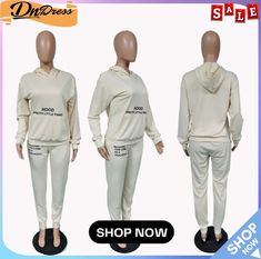 Letter Print Long Sleeve Sweatshirt Two Piece Pants Set Relaxed Fit Leisure Sets For Spring, Casual Long Sleeve Sets For Spring, Casual Leisure Sets For Spring, Casual Spring Leisure Sets, Casual Long Sleeve Tracksuit For Fall, White Crew Neck Set For Winter, Letter Print Sweats For Spring Loungewear, White Relaxed Fit Long Sleeve Sets, Fall Casual Long Sleeve Tracksuit