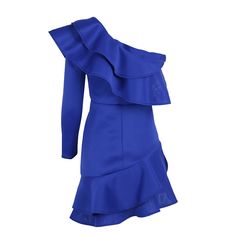 One Shoulder Ruffle Bodycon Dress | Slim Dress - Zorket Long Sleeve Ruffled Club Dress, Blue Fitted Mini Dress With Ruffles, Blue Long Sleeve Mini Dress With Ruffles, Royal Blue Long Sleeve Mini Dress For Party, Blue Ruffled Bodycon Party Dress, Blue Ruffled Bodycon Dress For Party, Fitted Royal Blue Mini Dress, Blue Ruffled Bodycon Mini Dress, Fitted Royal Blue Off-shoulder Dress