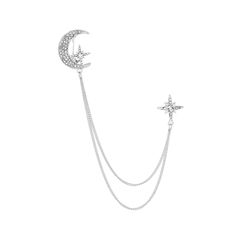 a star and moon with chains attached to the back of it, on a white background