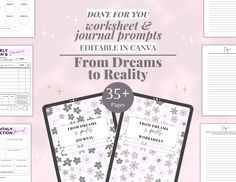 the printable worksheet and journal for children to write from dreams to reality