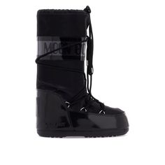 a pair of black snow boots with laces on the bottom and side zippers