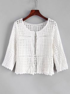 [46% OFF] 2019 Crochet Scalloped Open Front Cardigan In MILK WHITE | ZAFUL Cardigans Crochet, Cable Turtleneck Sweater, Jacket Crochet, Grey Knit Cardigan, India Clothes, Collarless Jacket, Crochet Summer Tops, Crochet Summer, Clothes Women