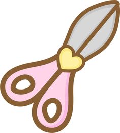 a pair of pink scissors with a heart on the handle and two blades sticking out of it