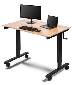 PRICES MAY VARY. Spacious and versatile desktop; leave it flat for a simplicity, or accessorize with ergonomic add-ons like a monitor shelf, keyboard tray, pencil drawer, and more Hand crank height adjustment is simple, strong, and durable; crank can be positioned on front or either side of desk Features smooth-rolling, lockable casters for mobility Overall dimensions are 47.25" W x 29.5" D x 32.5" to 48.5" H (with included 3" casters installed); max weight capacity is 154 lbs; BIFMA certified f Rolling Standing Desk, Classy Desk, Pretty Desks, Desk Black, Adjustable Height Standing Desk, Stand Up Desk, Sit To Stand, Adjustable Standing Desk, Sit Stand Desk