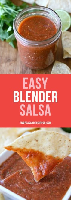 easy blender salsa in a bowl with tortilla chips