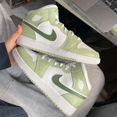 Step up your style game with the Sage Green Custom Air Jordan 1. With its sage green color, these shoes will make a bold statement wherever you go. Make your style pop with this daring shoe! Dare to be different! 🔥 100% genuine, Brand New. 👟 Custom sneakers. 💫 Every pair is hand-made to order. ✨ Best quality waterproof and scratch-proof paints used. ✨ 1000+ satisfied customers across various platforms. 🌎Free worldwide shipping,shipping within 5-12 working days 🎁 Treat the shoes as art as Sage Green Dunks, Trendy Custom Sneakers With Rubber Sole, Trendy Green Custom Sneakers For Streetwear, Trendy Green Low-top Custom Sneakers, Light Green Jordans, Casual Green High-top Custom Sneakers, Trendy Green Lace-up High-top Sneakers, Modern Green Lace-up High-top Sneakers, Trendy Green Sneakers With Rubber Sole