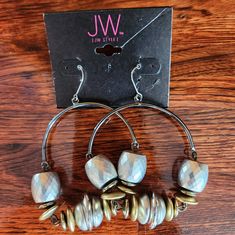 Jw Style Beaded Hoop Earrings Pierced New Silver Metal Beaded Hoop Earrings, Adjustable Silver Beaded Earrings With Large Beads, Hoop Earrings With Silver Beads, Silver Small Hoop Beaded Earrings With Dangling Beads, Silver Beaded Metal Earrings, Beaded Hoop Earrings, Beaded Hoops, Earrings Color, Style Jewelry