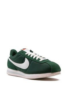 Nike Cortez Suede Sneakers - Farfetch Green Sneakers With Gum Sole For Streetwear, Green Gum Sole Sneakers For Streetwear, Green Sporty Sneakers For Streetwear, Sporty Green Sneakers For Streetwear, Suede Running Shoes With Rubber Waffle Outsoles For Sports, Suede Running Shoes With Rubber Waffle Outsoles, Sporty Suede Sneakers With Rubber Sole, Sporty Suede Sneakers With Contrast Sole, Green Low-top Custom Sneakers With Gum Sole