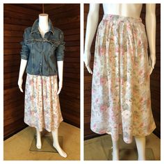 "This is the sweetest, softest iconic Rise floral skirt from the 1980s. Heavy, soft, floral cotton in shades of pink, soft sages and light blue. Gathers at the waist, side closure, side pockets. Pair this with a cropped tee and white tennis shoes for a look that is both unique and on trend. Item is in excellent condition. Size Small ------------ 25\" waist 31\" long" Vintage Tiered Skirt Bottoms For Spring, Vintage Floral Print Tiered Skirt, Vintage Floral Print Bottoms For Spring, Spring Vintage Pleated Skirt, Vintage Pleated Skirt For Spring, Vintage Tiered Skirt With Floral Print, Retro Tiered Skirt For Spring, Vintage Relaxed Skirt For Spring, Vintage Full Skirt For Spring