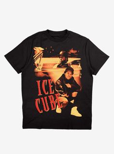 Black tee from Ice Cube featuring images of Ice Cube on the front with a red logo.100% cottonWash cold; dry lowImportedListed in men'sunisex sizes Black Pop Culture T-shirt For Streetwear, Urban T-shirt With Logo Print For Fan Merchandise, Pop Culture Logo Print T-shirt For Streetwear, 90s Black T-shirt With Front Print, 90s Style Black T-shirt With Front Print, Pop Culture T-shirt With Front Print For Streetwear, Hip Hop T-shirt With Logo For Fan Merchandise, Hip Hop T-shirt With Logo Print For Fans, Hip Hop T-shirt With Logo For Fans