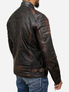 Distressed Brown Cafe Racer Genuine Leather Jacket For Men Want to create a style statement around the year? Here, this men's distressed leather jacket holds all the answers for you. It has been an emblem of the most unique and stylish garments that can be a game-changer for you. It is not only singularly popular for its style, but there is more to a men vintage leather jacket – qualities that truly set it apart. Whether one wishes to get utility or style, the garment's buoyant and versatile nat Racer Leather Jacket, Cafe Racer Leather Jacket, Brown Cafe, Leather Jacket For Men, Leather Flight Jacket, Distressed Leather Jacket, Moto Cafe, Grey Leather Jacket, Biker Jacket Men