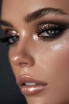 Silver And Pink Makeup Looks, Smokey Eye Makeup With Glitter, Champagne Eyeshadow Looks, Glitter Eyeshadow Ideas, Sparkly Eyeshadow Looks, Pink Eyeshadow Ideas, Metallic Makeup Looks, Glitter Eye Looks, Colourpop Eyeshadow Looks