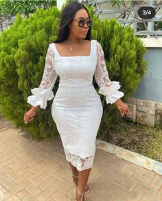 Lace Dress Styles Nigerian, Lace Short Gown Styles, Guest Wedding Dress, Latest Lace Styles, White Lace Dress Short, White Lace Gown, African Lace Styles, African Styles