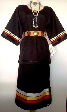 "Traditional STRAIGHT Style BLACK Ribbon Skirt with FOUR DIRECTIONS Ribbons >< Ready to Ship! Wear it at YOUR next Pow Wow! >< We make Native American Indian Traditional styles only; this skirt originally Northern Style, but now worn by many Nations. >< This skirt is TAILORED for a SUPERIOR FIT! >< This skirt has both - SIDE OPENING for EASY skirt ON/OFF, and SIDE WALKING SLITS for easy movement. >< ALL Our ribbon skirts feature our No-Roll Elastic for comfortable f Native American Inspired Fashion, American Indian Clothing, Native American Dress, Jingle Dress, Native American Regalia, Ribbon Skirt, Native Dress, Native American Clothing, Four Directions