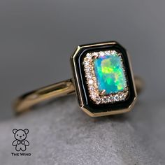 Opal Agate Diamond Engagement Ring-1 Diamond And Opal Engagement Ring, Opal Rings Engagement, Unique Black Diamond Engagement Ring, Engaged Ring, Gold Opal Engagement Ring, Black Opal Engagement Ring, Fire Opal Engagement Ring, Opal Promise Ring, Obsidian Ring