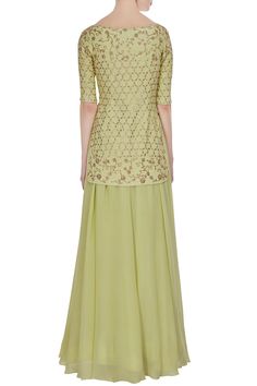 A crepe silk kurta and sharara set is hand embroidered with glimmering dabka, pearl and kundan work, along with shiny muakish work. The set comes with an embroidered dupatta that showcases a hand-made border.
Kurta with sharara pants and embroidered border dupatta
Hand work -Mukaish, Dabka, Kundan
Badla machine embroidery - Aza Fashions Pista Green Straight Kurta Sets For Reception, Reception Palazzo Set With Straight Kurta In Georgette, Georgette Sharara For Reception In Transitional Season, Pista Green Georgette Palazzo Set With Zari Work, Transitional Georgette Palazzo Set For Reception, Pista Green Chikankari Embroidery Sharara In Georgette, Pista Green Chikankari Embroidered Sharara In Georgette, Pista Green Georgette Palazzo Set For Diwali, Pista Green Floor-length Sets With Chikankari Embroidery