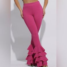 Playful And Stylish Trendy Pants Nwt Great Stretch Great Quality 68% Polyester 26% Metallic 6% Spandex Pink Flare Pants Outfit, Bottom Jeans Outfit, Pink Flare Pants, Bell Bottom Jeans Outfit, Trendy Pants, Really Cute Outfits, Pants Color, Pants Outfit, Flare Pants