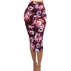 Sexy Floral Truffled Pencil Skirt Stretchy And Comfy! Fitted Pencil Skirt For Summer, Fitted Floral Print Skirt For Party, Fitted Hip-length Pencil Skirt For Summer, Bodycon Skirt For Night Out, Fitted Floral Print Party Skirt, Fitted Ruched Midi Skirt, Flirty Stretch Skirt For Date Night, Fitted Floral Print Mini Bottoms, Spring Fitted Pencil Skirt