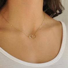 Interlocking circle necklace, Linked rings necklace, Double circle necklace, Two circle Gift for Mom Two Ring Necklace, Linked Rings, Double Circle Necklace, Sister Bridesmaid, 13 Birthday, Mom Best Friend, For Mom, Interlocking Circle Necklace, Accessory Inspo