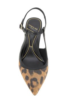 Perfect for your next night on the town, this pointy-toe pump features elegant straps, a leopard print and a stiletto for leg-lengthening lift. 3 1/2" heel Adjustable slingback strap with buckle closure Cushioned footbed Leather upper/synthetic lining/rubber sole Imported Chic Leopard Print Heels With Pointed Toe, Leopard Print Heels With 4-inch Pointed Toe, Elegant Leopard Print Heels With Heel Strap, Leopard Print Pointed Toe Heels For Evening, Chic Leopard Print Heels With Heel Strap, Leopard Print Heels With Heel Strap, Leopard Print High Heels With Heel Strap, Leopard Print Pointed Toe Heels For Work, Leopard Print Heels With Pointed Toe For Workwear