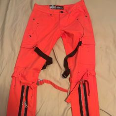 Orange, Pants, Rockstar Style Edgy Streetwear Pants For Spring, Casual Pants For Concert In Spring, Trendy Bottoms With Pockets For Concert, Trendy Fall Concert Pants, Edgy Pants For Spring Concert, Trendy Fall Bottoms For Concert, Trendy Fall Pants For Concerts, Trendy Pants For Spring Concerts, Punk Style Bottoms For Spring Concert