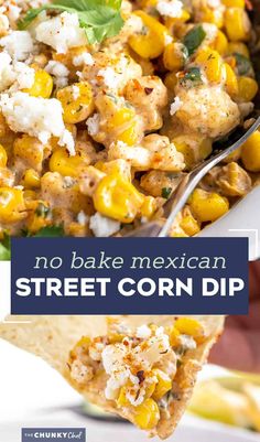 mexican street corn dip in a white bowl with a spoon