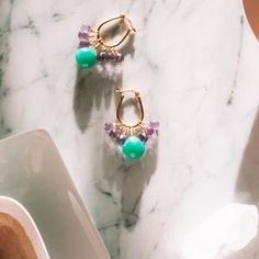 Chrysoprase and Amethyst Earrings - PARKEN JEWELRY Bohemian Green Earrings With Gemstone Accents, Handmade Green Amethyst Gemstones, Amazonite Natural Stone Earrings For Gifts, Everyday Green Earrings With Natural Stones, Gifts For Mom Birthday, Mom Birthday Gifts, Sea Green Color, Gemstone Necklaces, Amethyst Gold