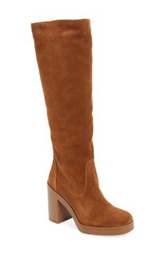 Elevate a wide range of looks with this knee-high boot artisanally crafted in Spain and set on a subtle platform and walkable block heel. 3 3/4" heel 15 1/4" shaft; 15 1/2" calf circumference Side zip closure Leather upper/synthetic linen/leather sole Made in Spain Tall Boot, Tall Boots, Boot Shoes Women, Stuart Weitzman, Knee High Boots, Side Zip, Knee High, Block Heels, Womens Boots