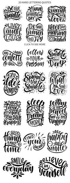 the 25 hand lettering styles used in this set