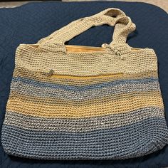 This Bag Has Never Been Used. It Is Absolutely Absolutely Gorgeous, Perfect For Summer. Blue Crochet Bag For Everyday Use, Everyday Blue Woven Crochet Bag, Casual Blue Crochet Bag For Everyday Use, Blue Crochet Beach Bag For Everyday Use, Blue Crochet Bag With Braided Handles For Everyday, Blue Crochet Travel Bag, Sak Purses, Crochet Hobo Bag, Tan Shoulder Bag