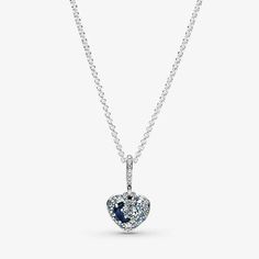 Sparkling Blue Moon & Stars Heart Necklace | Sterling silver | Pandora US Pandora Heart, Pandora Necklace, Pandora Hearts, Celestial Necklace, Sparkling Stars, Heart Shaped Necklace, To The Moon And Back, Moon Stars, Pandora Bracelet