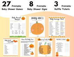 baby shower games with pumpkins on them and the numbers for each child's name