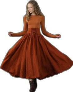 Fitted A-line Brown Maxi Skirt, Long Brown Cotton Skirt, Brown Cotton Long Skirt, Brown Long Cotton Skirt, Flowy Long Skirt Dress For Fall, Long Lined Skirt Dress For Fall, Flowy Skirt Dress For Fall, Long Flowy Skirt Dress For Fall, Fall Dresses With Relaxed Full Skirt