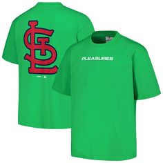 When the baseball season heats up, you know it's time to break out a piece from this exclusive collaboration. This St. Louis Cardinals x PLEASURES Ballpark T-Shirt is a perfect everyday basic. Constructed with comfort in mind, this breathable cotton tee is sure to become a game-day go-to.When the baseball season heats up, you know it's time to break out a piece from this exclusive collaboration. This St. Louis Cardinals x PLEASURES Ballpark T-Shirt is a perfect everyday basic. Constructed with c Casual Green Baseball Jersey With Letter Print, Green Baseball Jersey For Sports With Crew Neck, Green Crew Neck Baseball Jersey For Sports Events, Casual Short Sleeve Baseball Jersey With Team Logo, Cotton Baseball Jersey With Short Sleeves For Fans, Cotton Short Sleeve Baseball Jersey For Fans, Fan Apparel Baseball Jersey For Streetwear, Cotton Baseball Jersey With Team Logo For Streetwear, Logo Print T-shirt For Baseball Season Streetwear