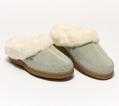 A worthy companion for a snowbound Saturday or an evening in, these suede slippers bring all the warm-and-fuzzy feels with Nordic-inspired embroidered details and plush faux fur lining. From Acorn. Comfortable Winter Slippers With Faux Fur Trim, Cozy Suede Slippers For Winter, Desert Sage, Suede Slippers, Embroidered Details, New Shoes, Suede Leather, Faux Fur, Leather Upper