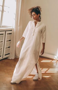 Linen Maxi Dress White Linen Dress for Women Summer Maxi - Etsy Bohemian Linen Maxi Dress For Daywear, Bohemian Daywear Linen Dress, Elegant Linen Tunic For The Beach, Bohemian V-neck Linen Dress For Daywear, Bohemian Linen Dress With Relaxed Fit For Daywear, Long Linen Kaftan, Elegant Linen Kaftan For Summer, White Tunic Style Relaxed Fit Maxi Dress, Bohemian Linen Tunic Dress