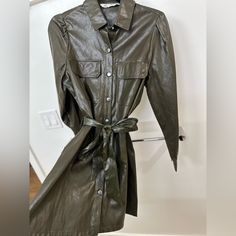 New Without Tags Size X-Small Leather Wrap Dress Olive Green Trendy Zara Mini Dress For Fall, Zara Belted Midi Dress For Fall, Zara Dresses, Green Leather, Leather Wraps, Dresses Xs, Olive Green, Wrap Dress, Zara