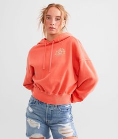 Billabong All Time Hooded Sweatshirt - Orange Large, Women's Papaya Graphic cropped fleece lined sweatshirt Bust measures 45 on size small Body length 20 on size small. 80% Cotton 20% Polyester. Machine wash cold separately gentle cycle. Do not bleach. Tumble dry low or line dry. Cool iron if needed. Do not dry clean. Apparel & Accessories > Clothing > Shirts & Tops Spring Cropped Sweatshirt With Drawstring Hood, Relaxed Fit Cropped Hoodie, Casual Cropped Cotton Hoodie, Casual Cropped Relaxed Fit Hoodie, Winter Cropped Hoodie With Relaxed Fit, Cropped Cotton Hoodie For Fall, Casual Cropped Sweats For Fall, Relaxed Fit Cropped Hoodie For Fall, Cropped Cotton Sweatshirt For Winter