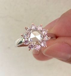 Rose Cut Diamond and Natural Untreated Pink Diamonds 18k Gold Ring Pink Diamond Earrings, Pink Diamonds Engagement, Pink Diamond Engagement Ring, Signature Rings, Pink Diamonds, Etsy Gold Ring, 18k Gold Ring, Wooden Rings, Rose Cut Diamond