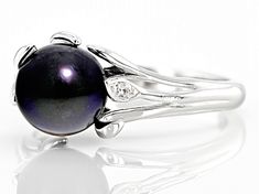 8-8.5mm black cultured freshwater pearl and white zircon 0.01ctw rhodium over sterling silver ring. Measures approximately 3/4" L x 3/8" W and is not sizeable. Colors, shapes, and sizes may vary. Accent stones primarily zircon. Model Cincin, Black Culture, Pearl White, Sterling Silver Ring, Fresh Water, Freshwater Pearls, Silver Ring, Sterling Silver Rings, Silver Rings