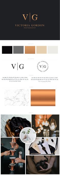 the website design for victoria gordon is shown in gold, black and white colors scheme