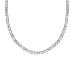 Bella Luce® white diamond simulant 43.50ctw round, platinum over sterling silver tennis necklace. Measures approximately 15, 16, and 17" L x 0.20" W and has a hidden box clasp closure. The diamond equivalent weight is 26.36ctw. Diamond Simulant, Necklace Brands, Box Clasp, Tennis Necklace, Gemstone Colors, White Diamond, Cubic Zirconia, Platinum, Tennis