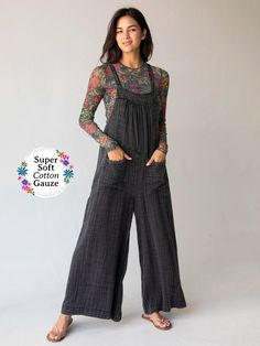 Dakota Tie Gauze Overall - Washed Black-view 1 Overalls Outfit Fall, Laid Back Outfits, Boho Bandeau, Cotton Gauze Fabric, Overalls Outfit, Boho Clothes, Black Overalls, Next Clothes, Fall Gifts