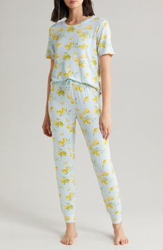 Whether its bedtime or downtime, these stretchy French terry pajamas will have you relaxing in total comfort. Top has crewneck; short sleeves 95% rayon, 5% spandex Machine wash, dry flat Imported Casual Loungewear Sleepwear For Spring, Casual Spring Loungewear Sleepwear, Casual Spring Sleepwear For Loungewear, Comfortable Sleepwear Long Pants For Sleepover, Stretch Cotton Sleepwear For Loungewear, Summer Crew Neck Sleepwear For Sleepovers, Comfy Sleepwear For Pajama Party In Spring, Crew Neck Sleepwear For Summer Sleepover, Elastic Stretch Sleepwear For Bedtime