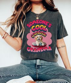 This Cavachon Comfort Colors Garment-dyed T-Shirt  Someone's Cool Cavachon Grandma Funny Coffee T- shirt Is the perfect Gift for Grandmother Birthday, Grandmother Christmas, Or Mother's Day. Breed is a mix of a Cavalier King Charles Spaniel, and a Bichon Frise  Comfort Colors introduces the "Comfort Colors 1717" garment-dyed t-shirt; a fully customizable tee made 100% with ring-spun cotton. The soft-washed, garment-dyed fabric brings extra coziness to your wardrobe while the relaxed fit makes it Funny Print Tie Dye Cotton Tops, Vintage Tie Dye Tops, Cotton Tie Dye Tops With Funny Print, Vintage Tie Dye Washed T-shirt, Vintage Washed Tie-dye T-shirt, Tie Dye Short Sleeve T-shirt With Funny Print, Tie Dye Funny Print T-shirt With Crew Neck, Tie Dye Crew Neck T-shirt With Funny Print, Vintage Tie Dye Top With Screen Print