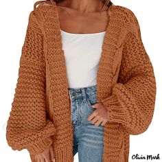 Olivia Mark - Chunky Knitted Drop Shoulder Cardigan, Casual Long Sleeve Cardigan For Fall & Winter, Women's Clothing Womens Chunky Cardigan, Oversized Sweater Coat, Resin Necklaces, Drop Shoulder Cardigan, Chunky Cable Knit Sweater, Oversized Sweater Cardigan, Oversized Knit Cardigan, Outwear Coat, Shein Outfits